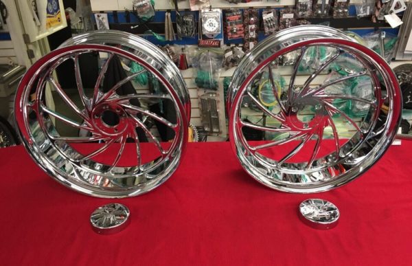 Three CHROME 18 INCH TURBO RIMS w/ CENTER CAPS FOR CAN-AM SPYDER